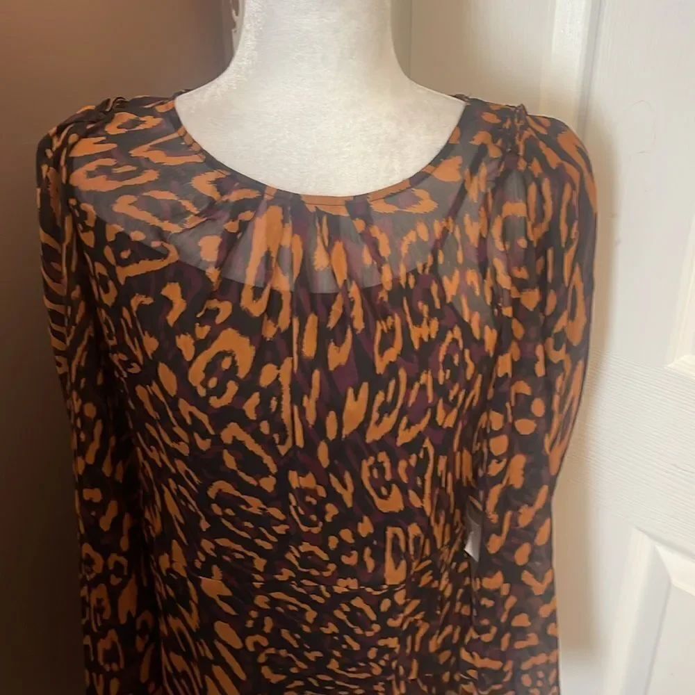 DKNY Leopard Print Mini Dress In Roasted Pecan Medium  NWT - Picture 2 of 13